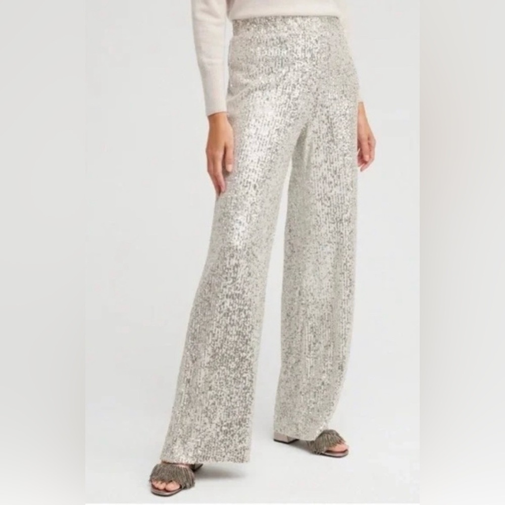 Chico's Silver Sequin Wide-Leg Pants